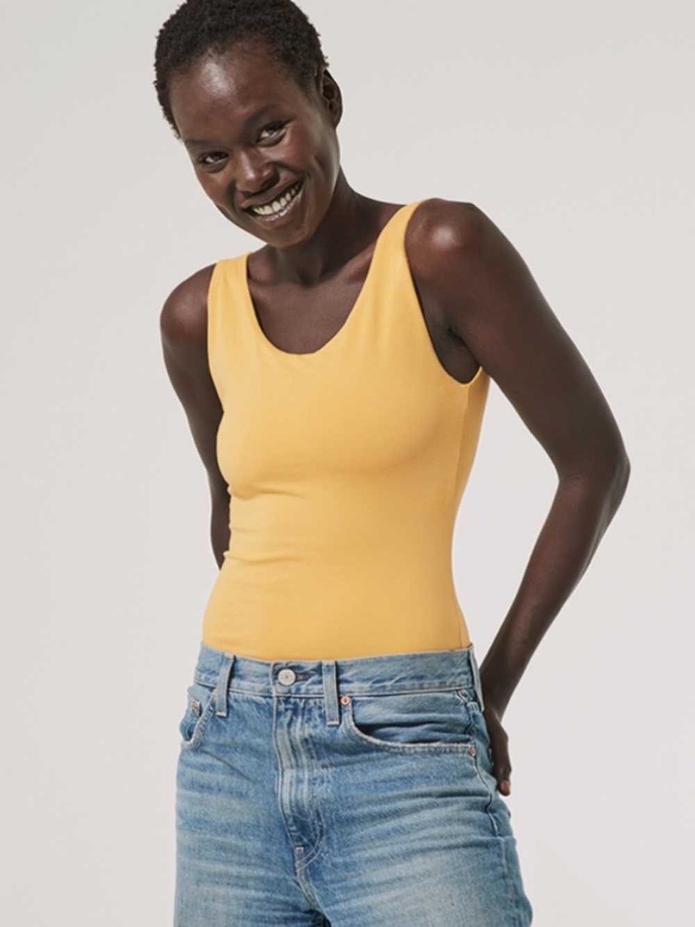 Pact Everyday Tank Bodysuit in Gold/Yellow Women’s Size Small Organic Cotton